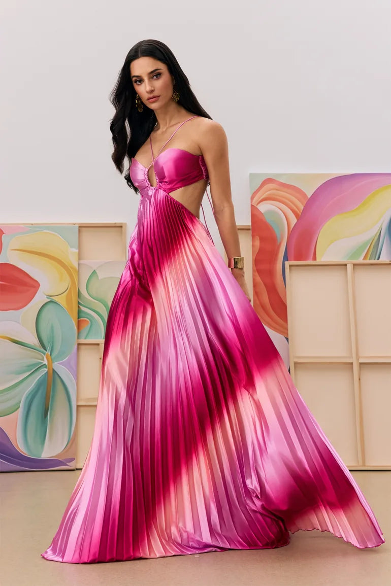 Ombre Pleated Maxi | Pink Gradient