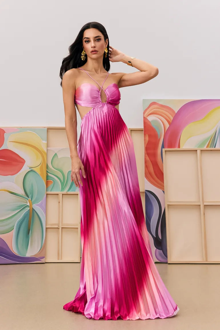 Ombre Pleated Maxi | Pink Gradient