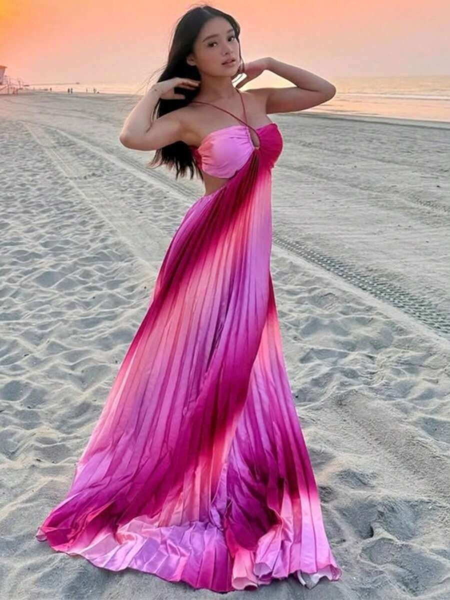 Ombre Pleated Maxi | Pink Gradient