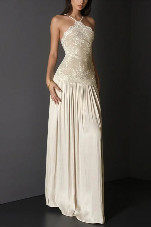 Champagne Lace Halter | Satin Gown